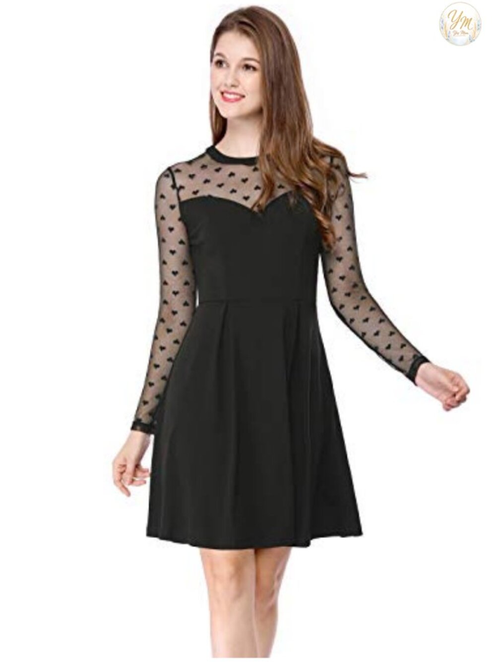 A-Line Heart Mesh Sleeve Keyhole Back Gothic Party Dress
